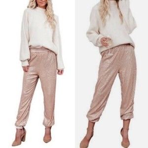 Anthropologie Pink Rose Metallic Joggers M